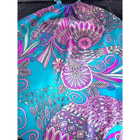 Boho Silk Halter Top Handkerchief  Beaded Neckline Turquoise & Purple Sz M Sexy - Picture 7 of 7